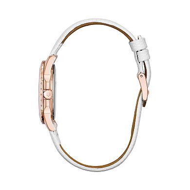 Bulova Stainless Steel Rose Gold Tone Diamond Accent & Mother-of-Pearl Leather Watch - 98P119 - Women