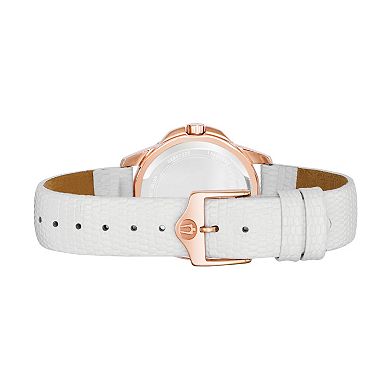 Bulova Stainless Steel Rose Gold Tone Diamond Accent & Mother-of-Pearl Leather Watch - 98P119 - Women