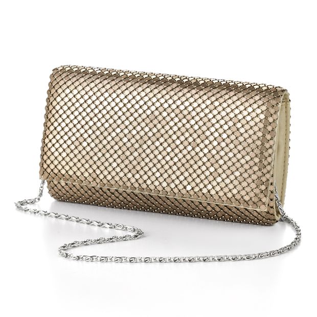 Jessica Mcclintock Metal Mesh Flap Clutch Gold