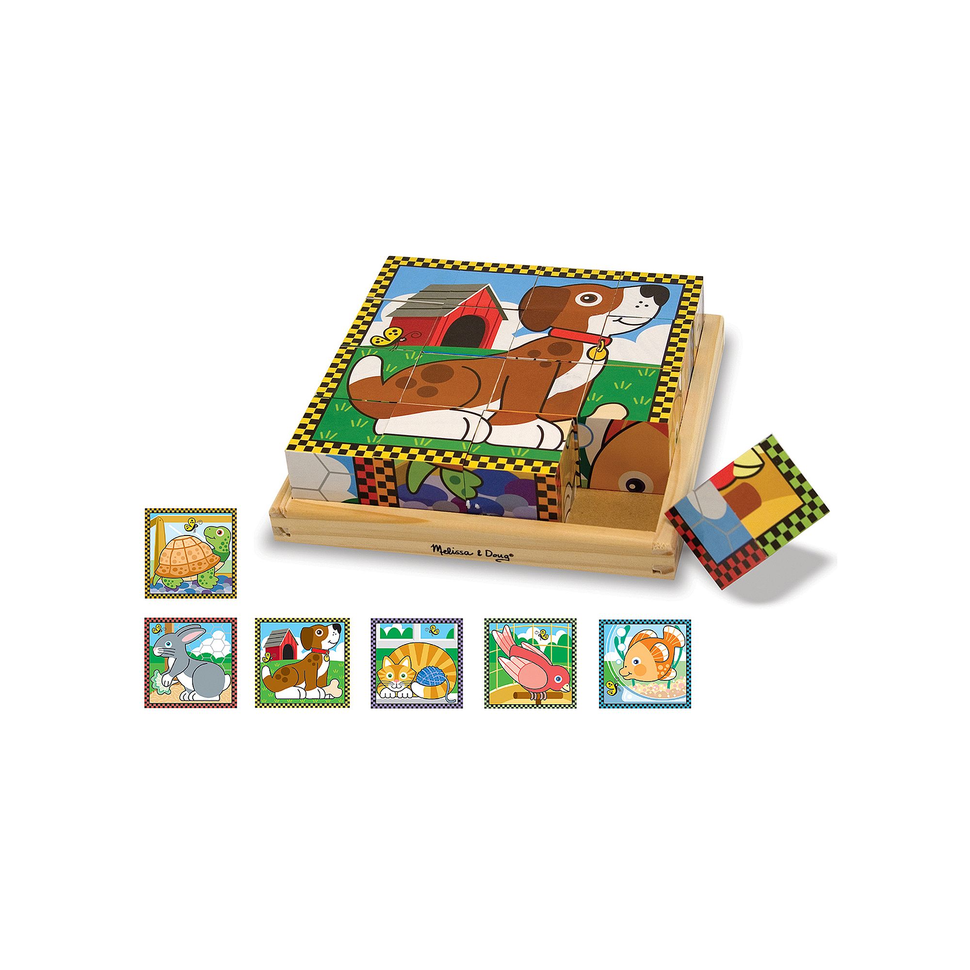 Melissa & Doug Pets Wood Cube Puzzle, Multi