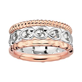 Stacks & Stones 18k Rose Gold Over Silver & Sterling Silver Heart Stack Ring Set