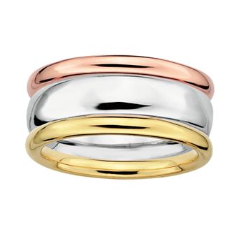 Stacks & Stones 18k Gold Over Silver & Sterling Silver Tri-Tone Stack Ring Set