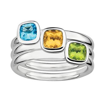 Stacks & Stones Sterling Silver Peridot, Citrine & Blue Topaz Stack Ring Set