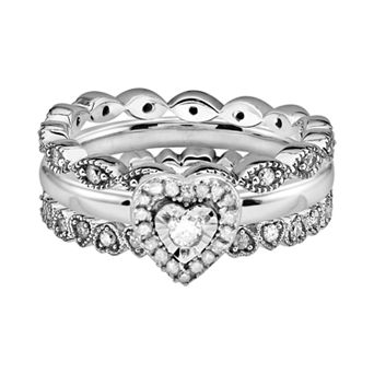 Stacks & Stones Sterling Silver 3/5 ct T.W. Diamond Heart & Infinity Stack Ring Set