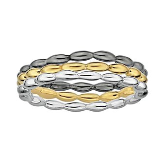 Stacks & Stones 18k Gold Over Silver, Sterling Silver & Ruthenium Over Silver Stack Ring Set