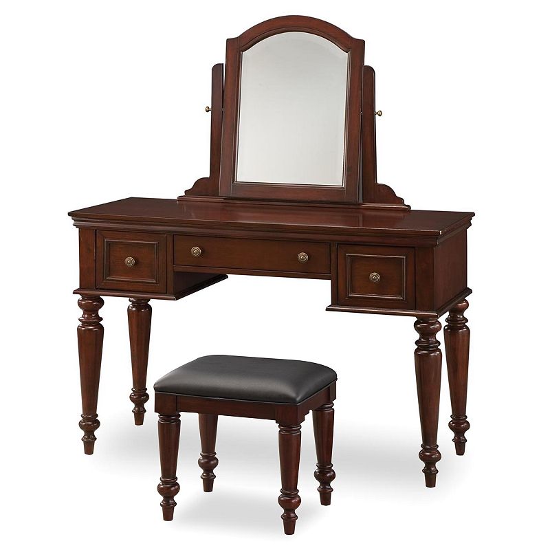 Lafayette Vanity Table With Mirror & Bench Set, Brown, Furniture