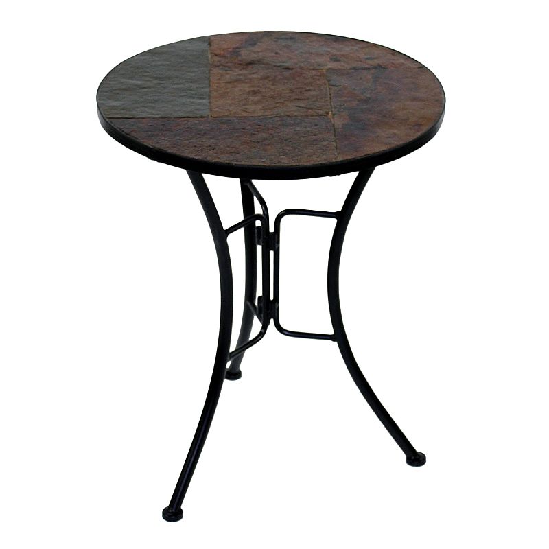 Slate Round End Table, Brown