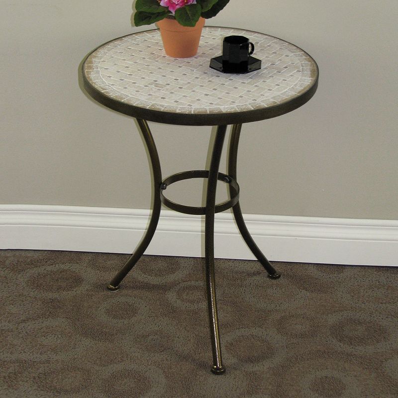 Travertine Round End Table, Brown