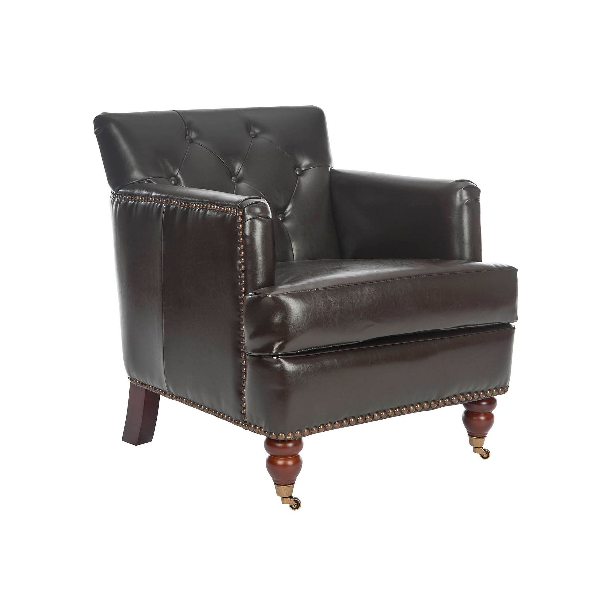 Safavieh Evan Bicast Leather Armchair, Dark Brown