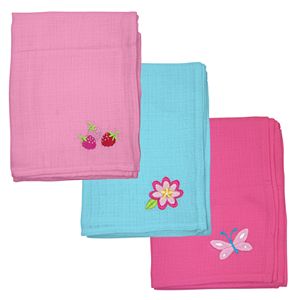 Green Sprouts by i play. 3-pk. Pink & Blue Embroidered Muslin Multipurpose Baby Wipes