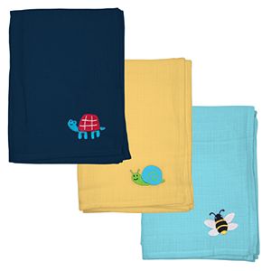Green Sprouts by i play. 3-pk. Blue & Yellow Embroidered Muslin Multipurpose Baby Wipes