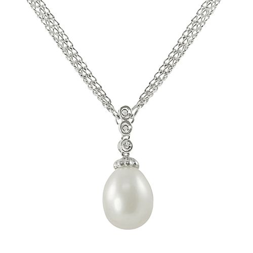 Sterling Silver Freshwater Cultured Pearl & Diamond Accent Pendant