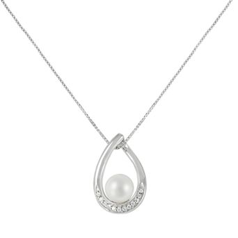 PearLustre by Imperial Sterling Silver Freshwater Cultured Pearl and Diamond Accent Teardrop Pendant