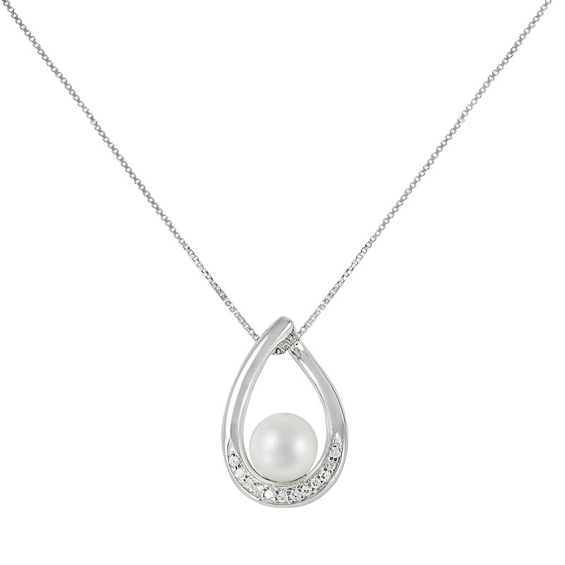 UPC 028321008352 product image for Sterling Silver Freshwater Cultured Pearl and Diamond Accent Teardrop Pendant, W | upcitemdb.com