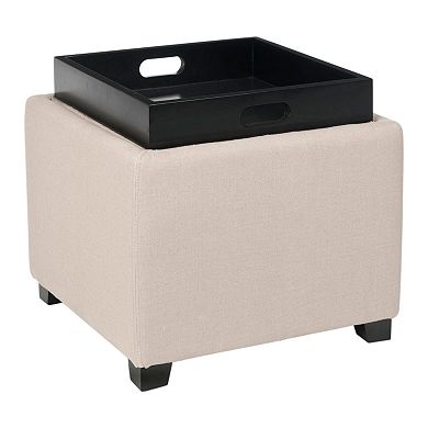 Safavieh Bennett Neutral Square Single Tray Storage Ottoman