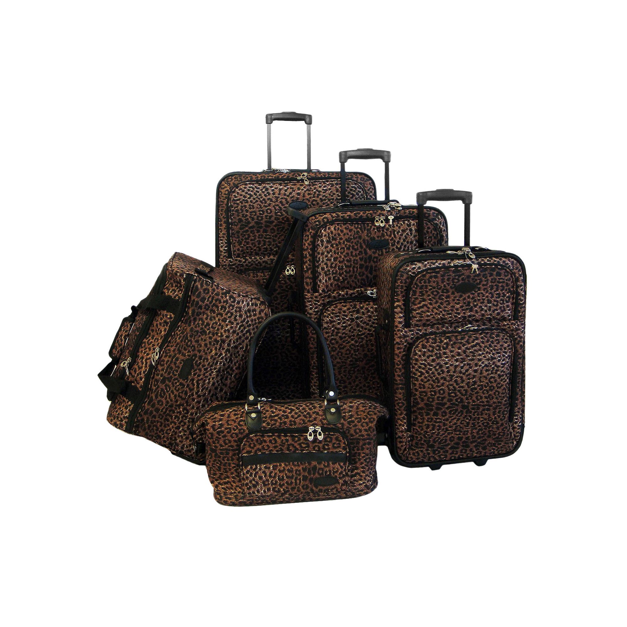 American Flyer 5-Piece Brown Leopard Luggage Set
