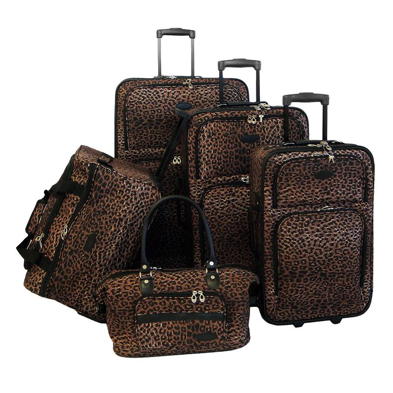 American Flyer 5-Piece Brown Leopard Luggage Set, 5 PC SET