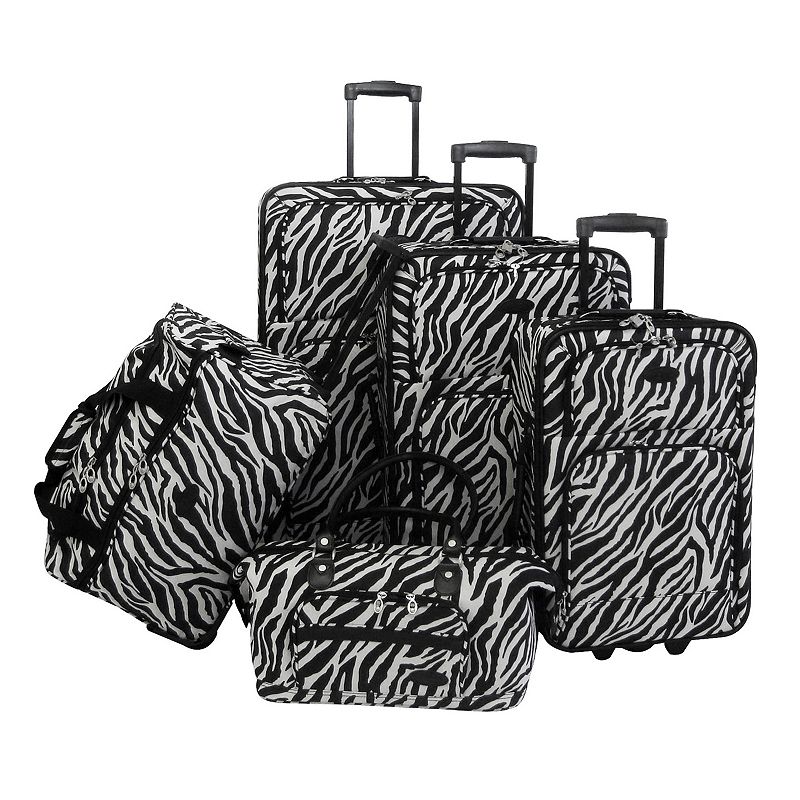 American Flyer 5-Piece Zebra Luggage Set, Black, 5 PC SET