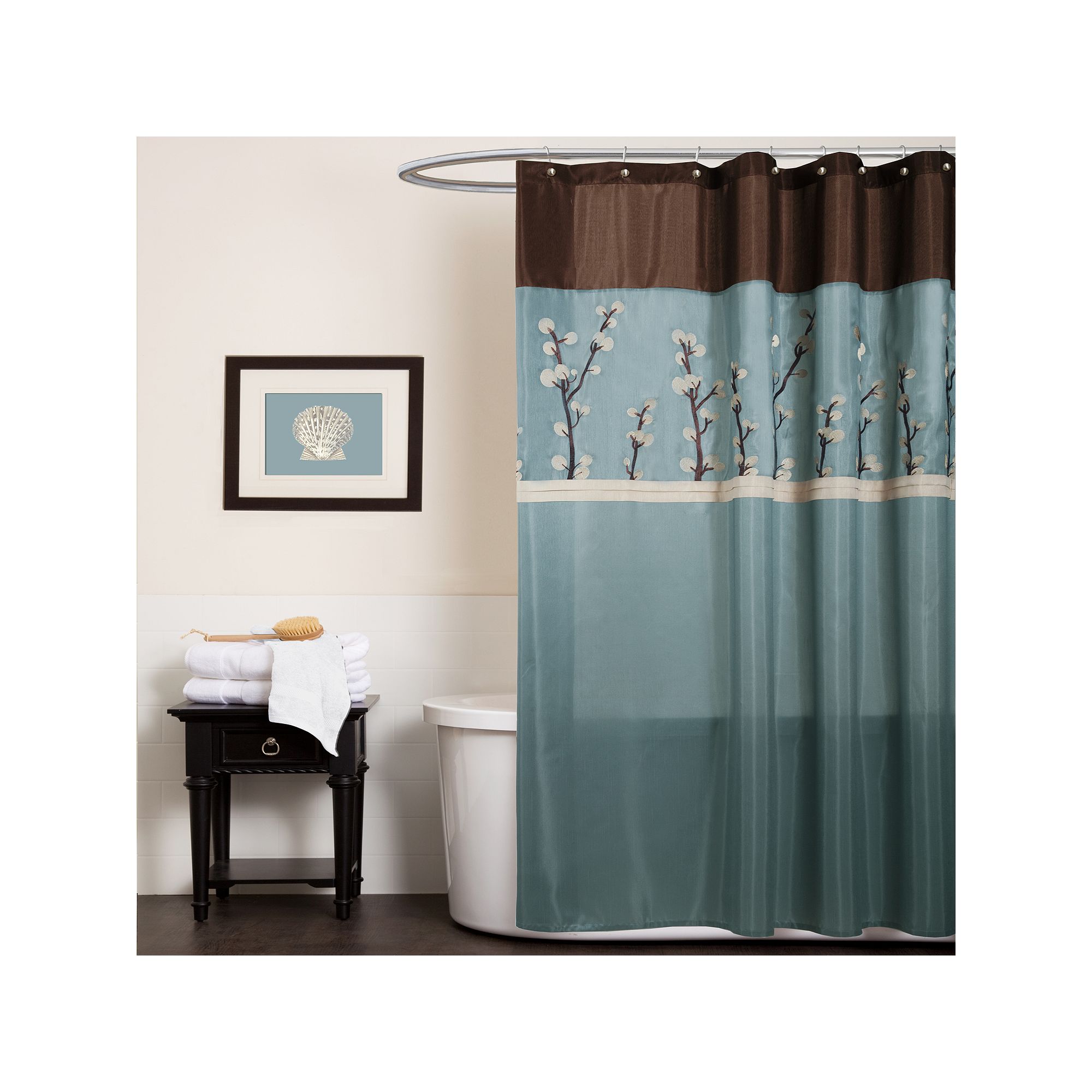 Lush Decor Cocoa Flower Fabric Shower Curtain, Blue