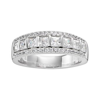 The Regal Collection 14k White Gold 1 ct T.W. IGL Certified Princess-Cut Diamond Multirow Wedding Ring