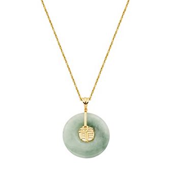 Dynasty Jade 18k Gold Over Silver Jade Dragon Circle Pendant