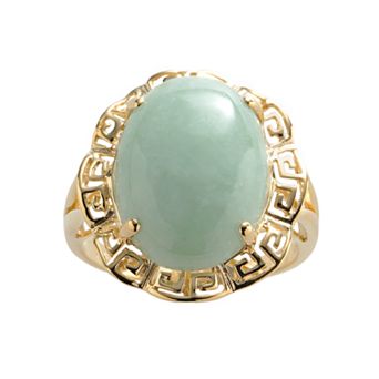 Dynasty Jade 18k Gold Over Silver Jade Greek Key Oval Ring