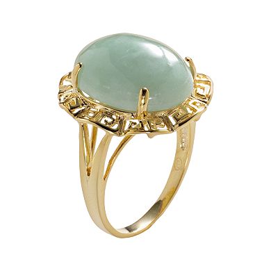 18k Gold Over Silver Jade Greek Key Oval Ring