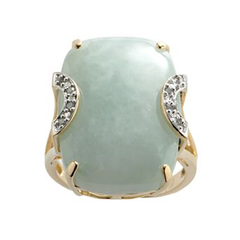 Dynasty Jade 18k Gold Over Silver Jade and Diamond Accent Ring