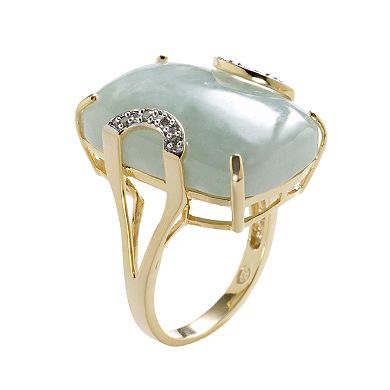 18k Gold Over Silver Jade and Diamond Accent Ring