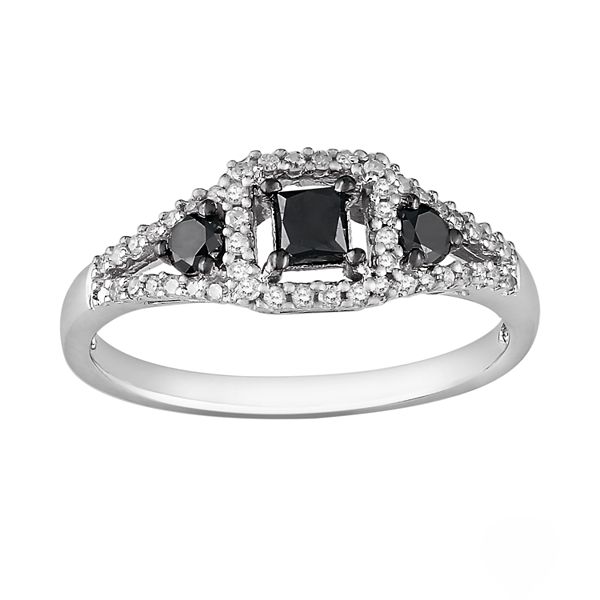 Stella Grace Sterling Silver 1 2 ct. T.W. Black and White Princess Cut Diamond Frame Ring