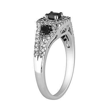 Stella Grace Sterling Silver 1/2-ct. T.W. Black and White Princess-Cut Diamond Frame Ring