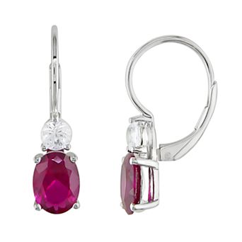 Stella Grace Sterling Silver Lab-Created Ruby and Lab-Created White Sapphire Drop Earrings