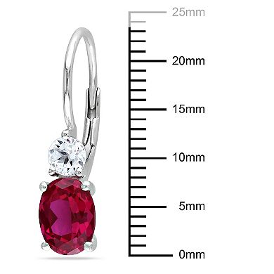 Stella Grace Sterling Silver Lab-Created Ruby and Lab-Created White Sapphire Drop Earrings
