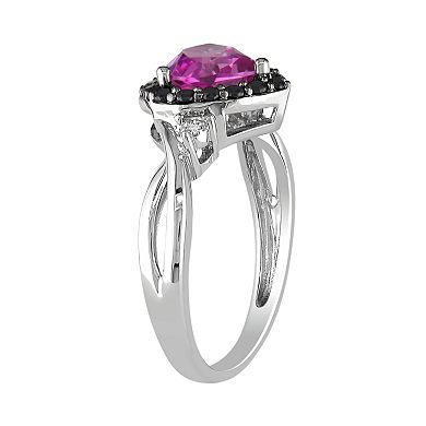 Stella Grace Sterling Silver Lab-Created Pink Sapphire, Black Spinel and Diamond Accent Heart Ring