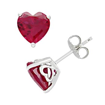 Stella Grace Sterling Silver Lab-Created Ruby Heart Stud Earrings