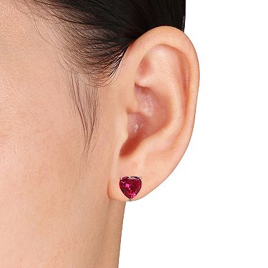 Stella Grace Sterling Silver Lab-Created Ruby Heart Stud Earrings