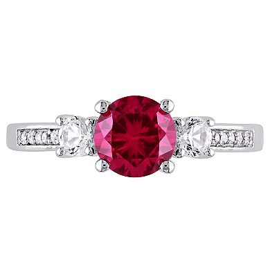 Stella Grace 10k White Gold Lab-Created Ruby, Lab-Created White Sapphire and Diamond Accent Ring