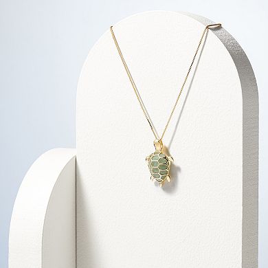 18k Gold Over Silver Jade Turtle Pendant