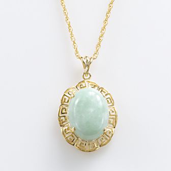 Dynasty Jade 18k Gold Over Silver Jade Greek Key Oval Pendant