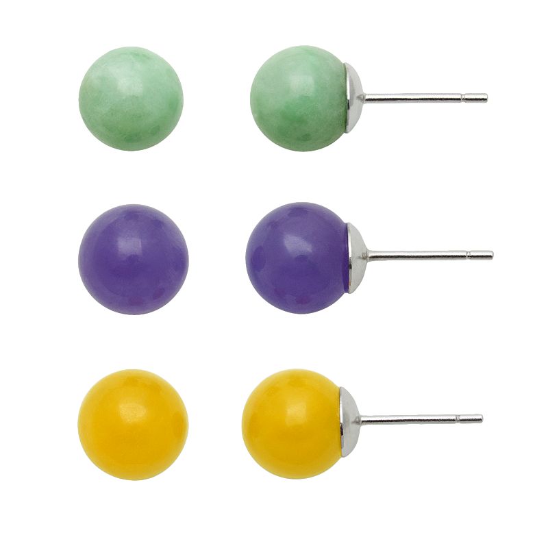 Sterling Silver Jade Ball Stud Earring Set, Womens, Multicolor