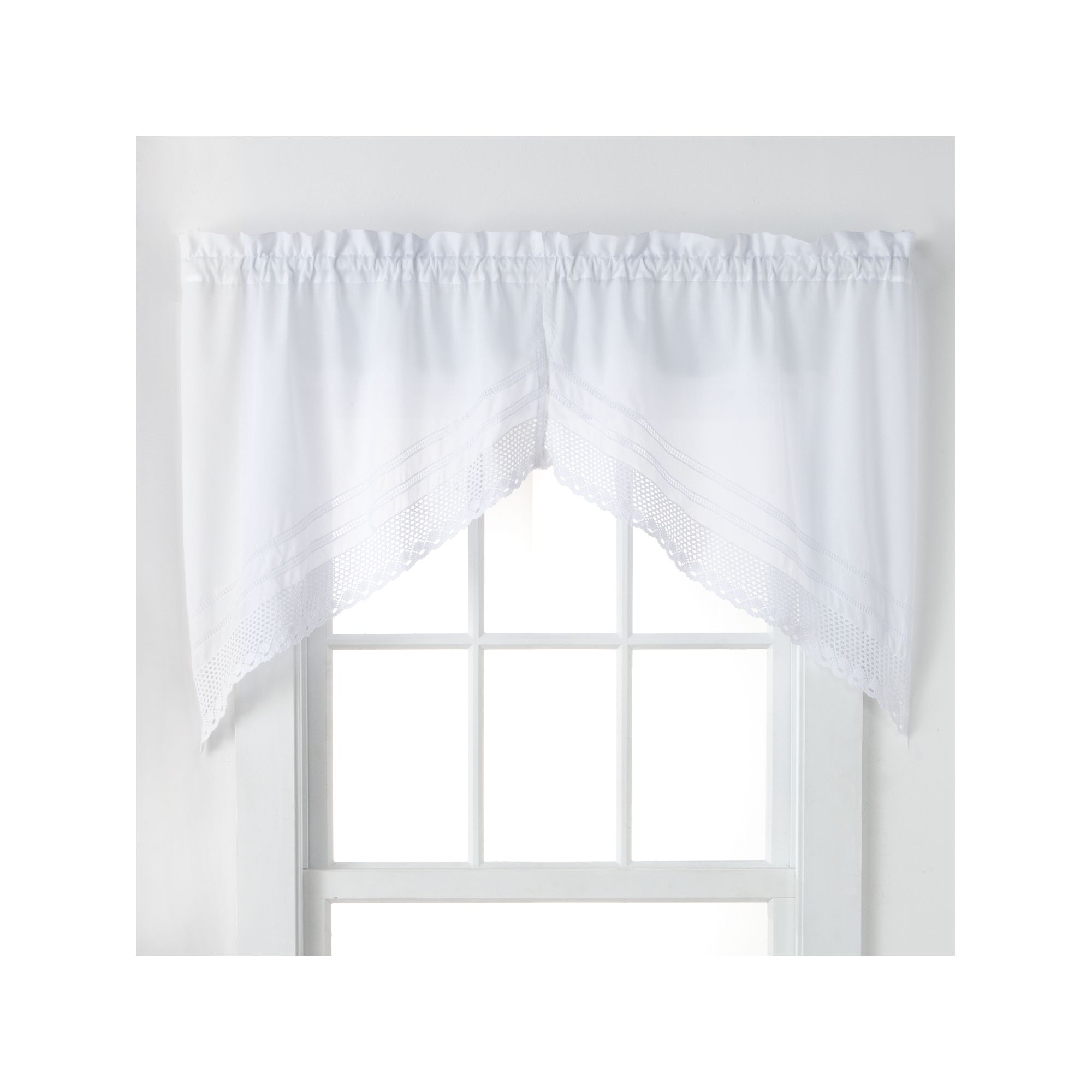 CHF Crochet Swag Tier Kitchen Window Curtain Set, White