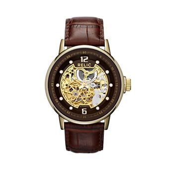 Relic by Fossil Men's Automatic Leather Skeleton Watch