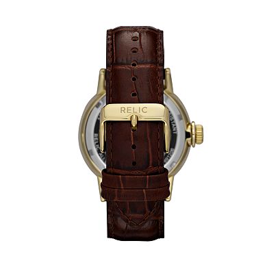 Relic by Fossil Men's Automatic Leather Skeleton Watch