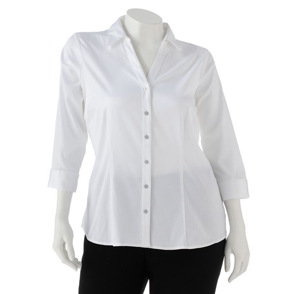 Plus Size 212 Collection Solid Sateen Shirt