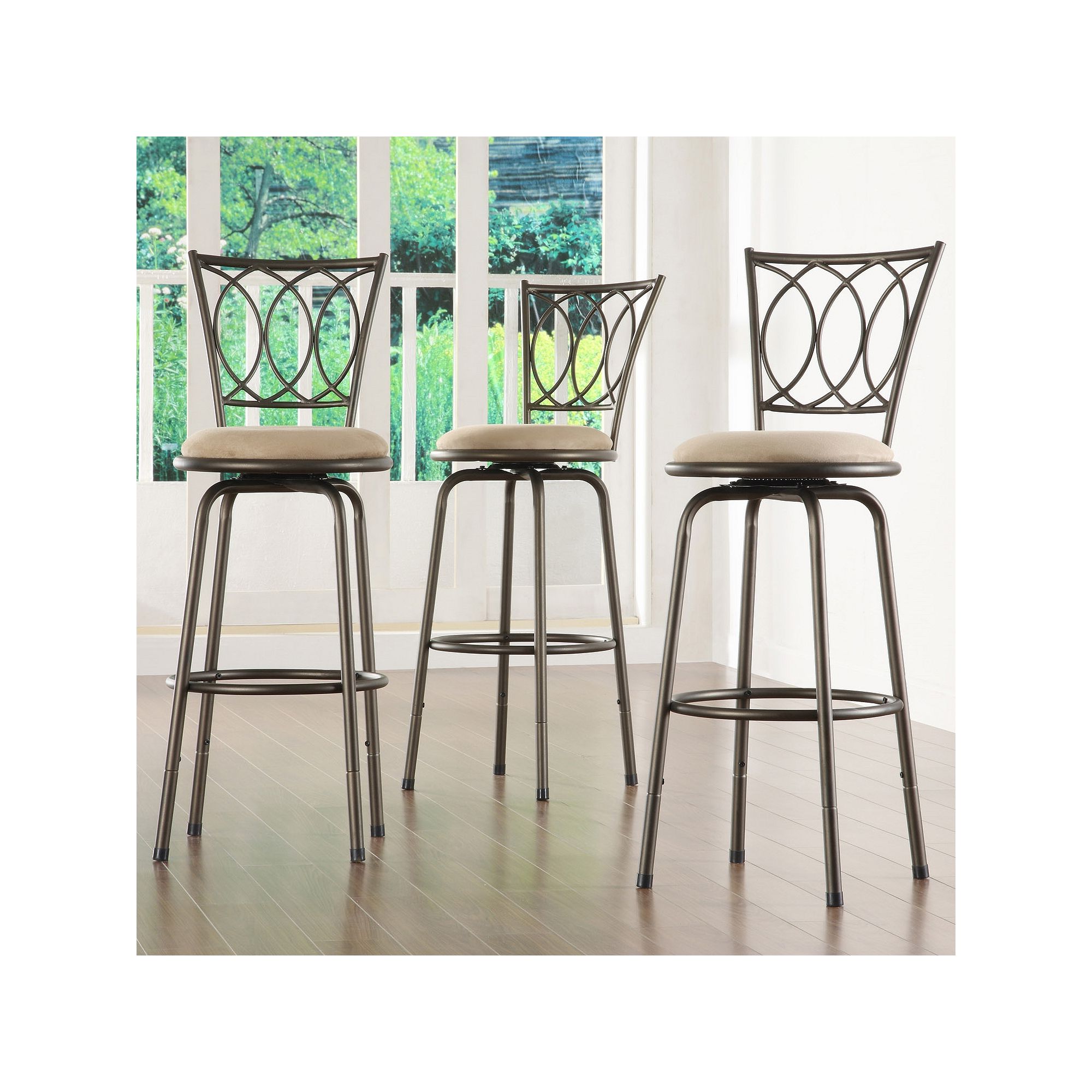 HomeVance 3-pc. Scroll-Back Swivel Bar Stool Set, Peat