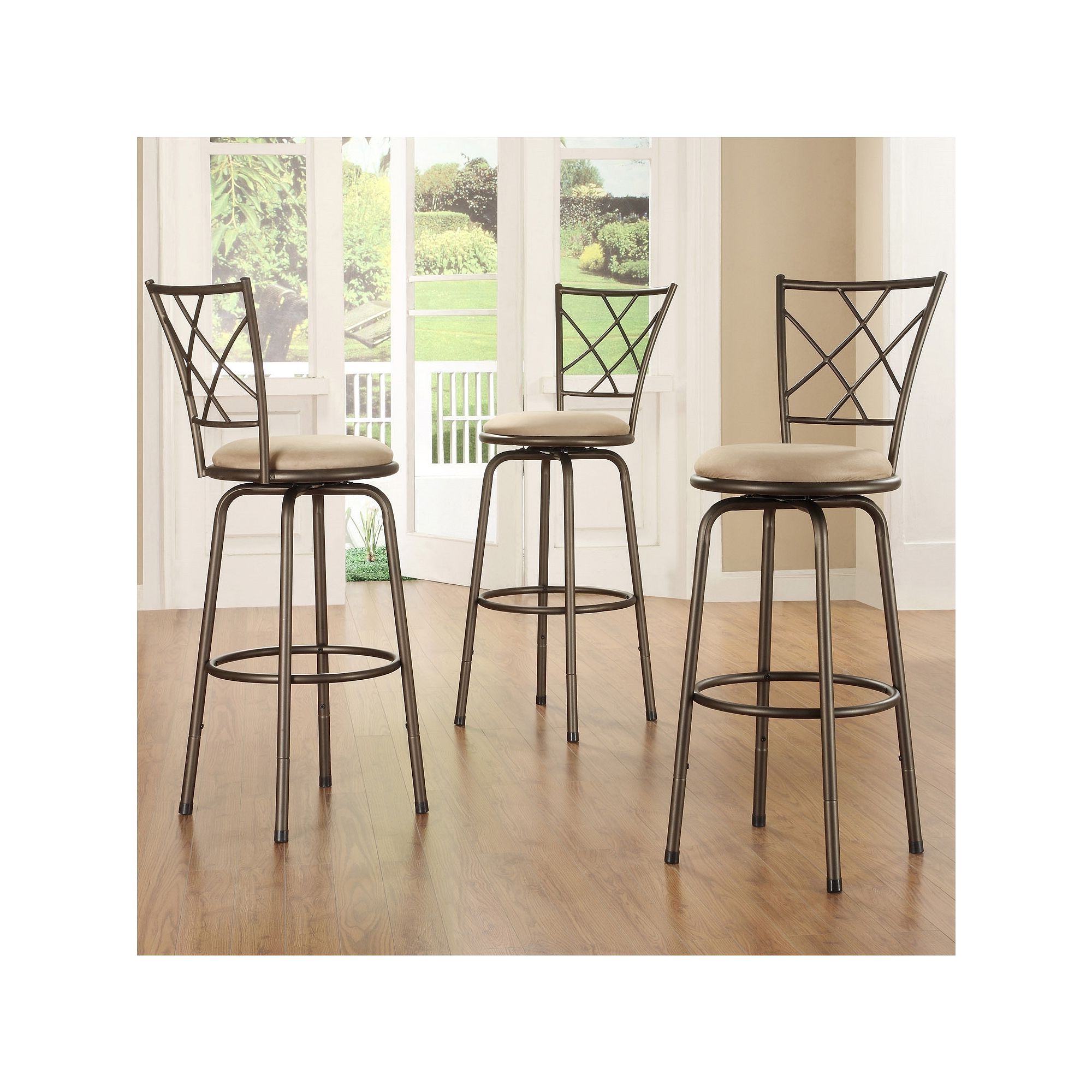 HomeVance 3-pc. Cross-Back Swivel Bar Stool Set, Peat