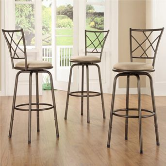 HomeVance 3 pc Cross-Back Swivel Bar Stool Set