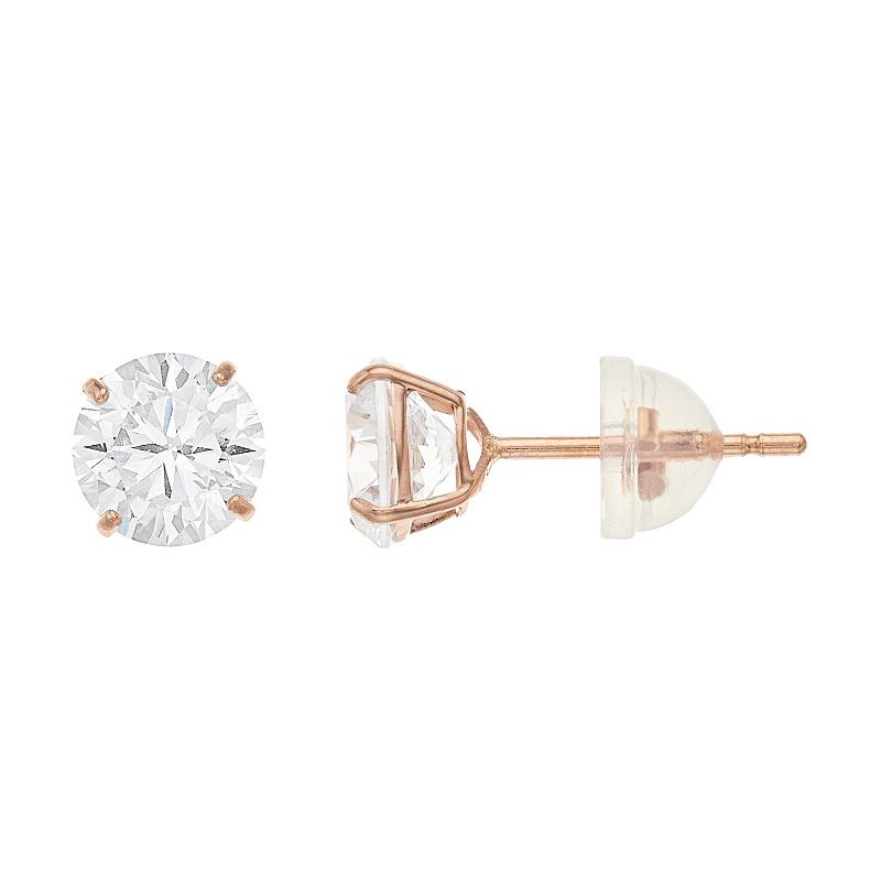 Renaissance Collection 10k Gold Cubic Zirconia Stud Earrings, Womens, Whit