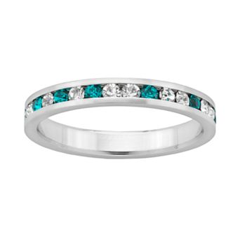 Sterling Silver Teal and White Crystal Eternity Ring