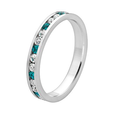 Sterling Silver Teal and White Crystal Eternity Ring